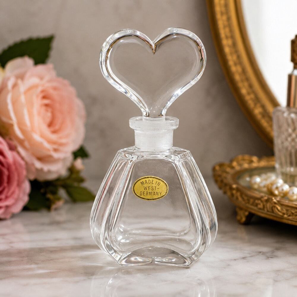 Vintage West Germany Crystal Perfume Bottle Heart Stopper Vanity 4.25" EUC